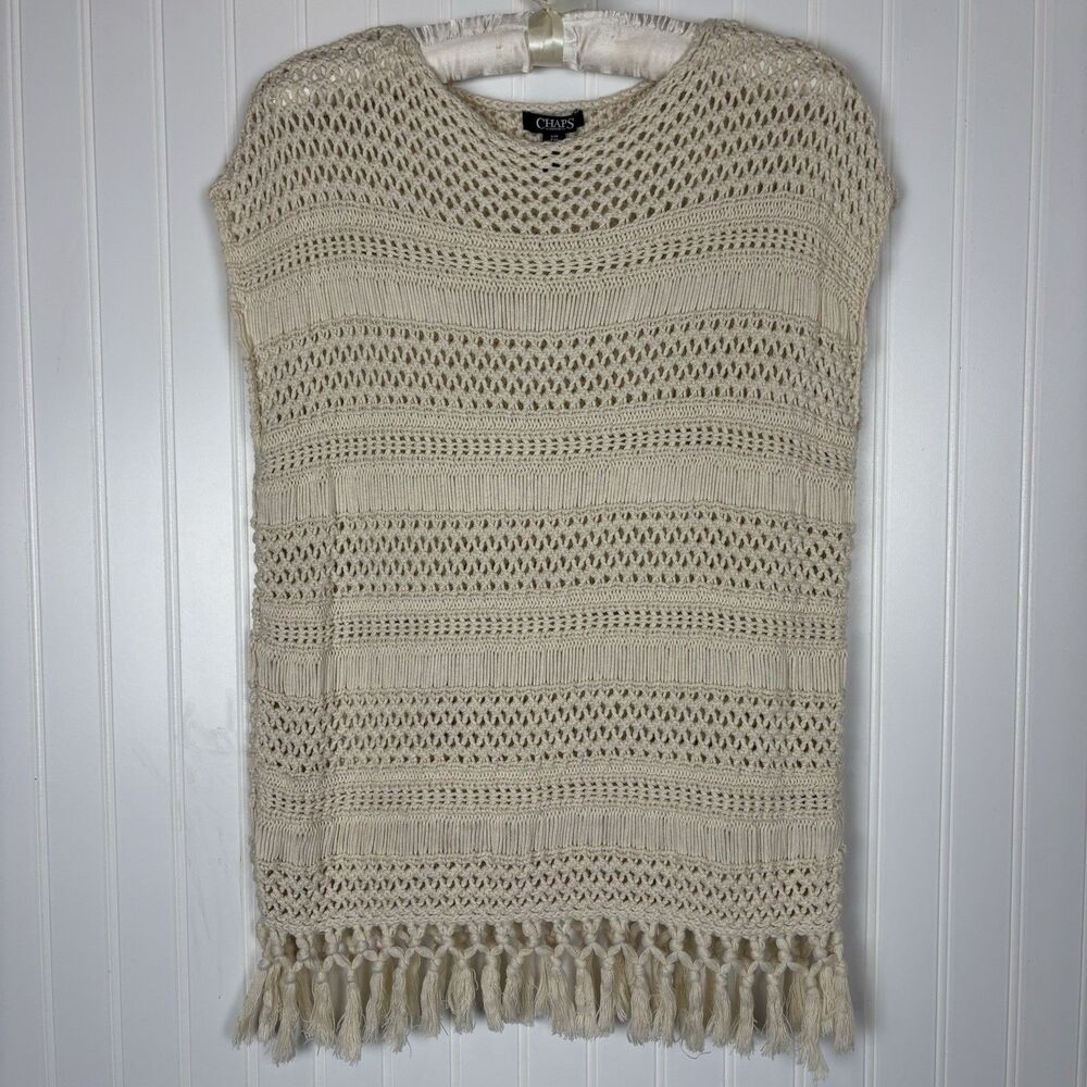 Womens Open Crochet Bohemian Cotton Top Size S Ivory Hippie Festival Gypsy Rodeo